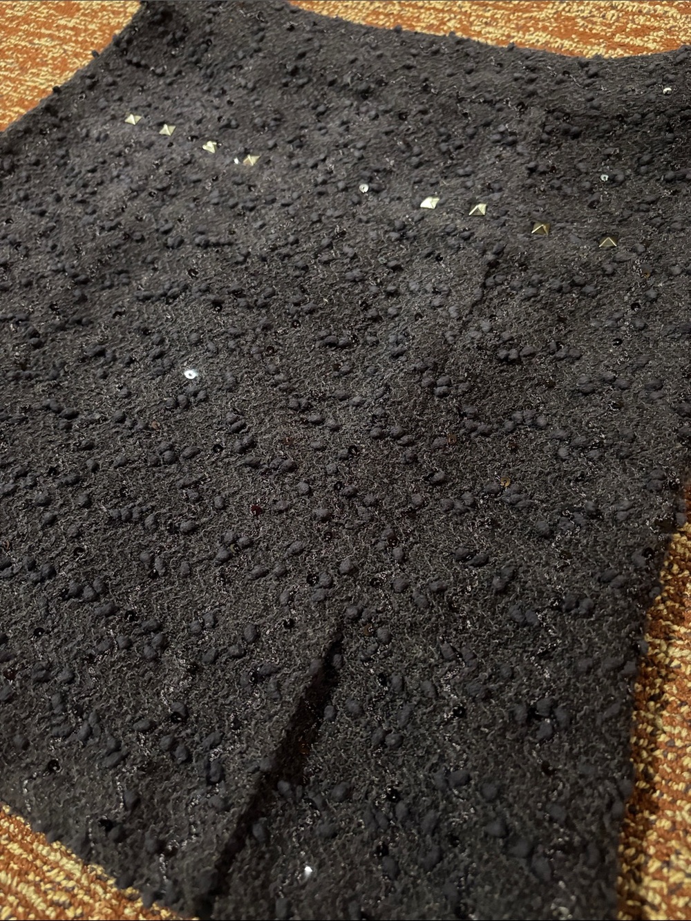 Navy blue tweed short skirt sequin studded classic textured preppy punk dressy